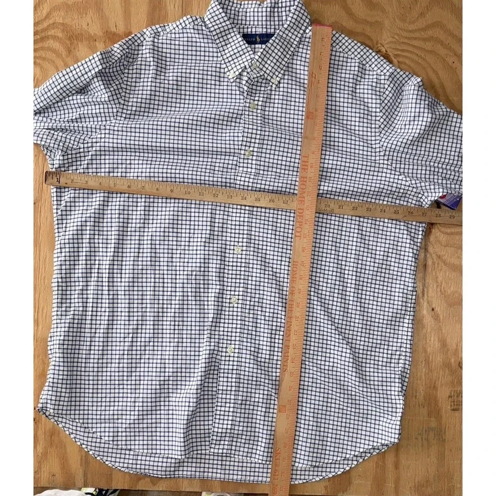 Polo Ralph Lauren Button Down Mens XXL‎ 2XL White Blue Plaid Check Long Sleeve